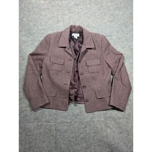 Pendleton Wool Pant Suit Womens 8 Pink Tweed Wide Leg Military Blazer Classic